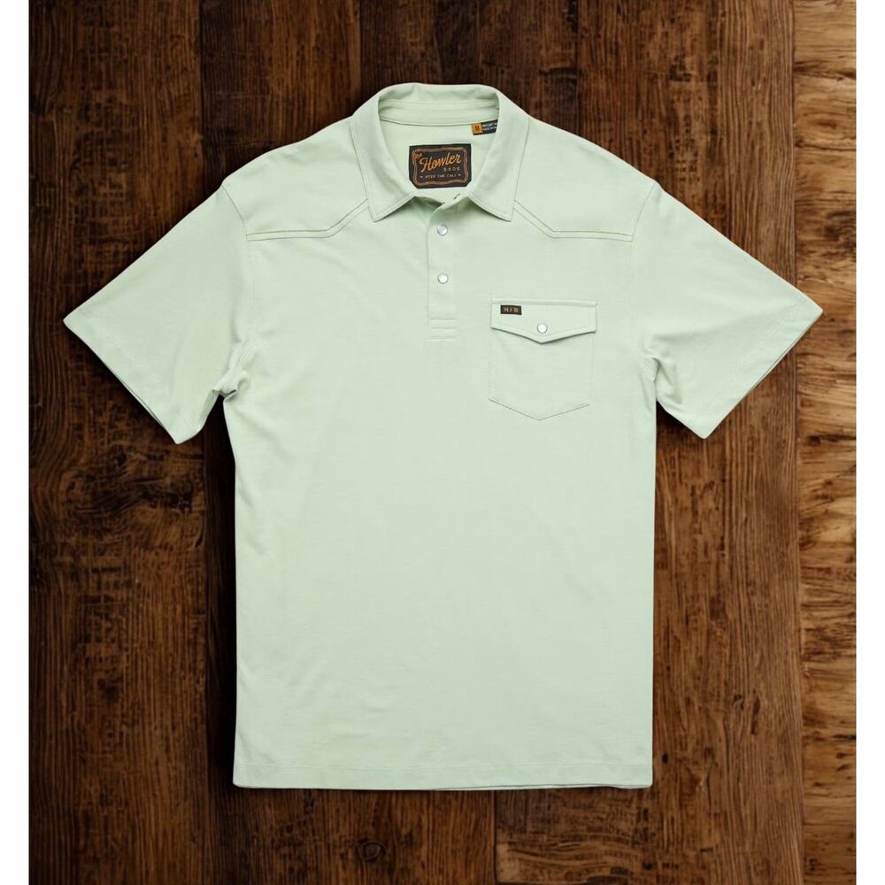 Howler Brothers Ranchero Western Pearl Snap Polo Green Cotton Shirt Mens M - Picture 2 of 11